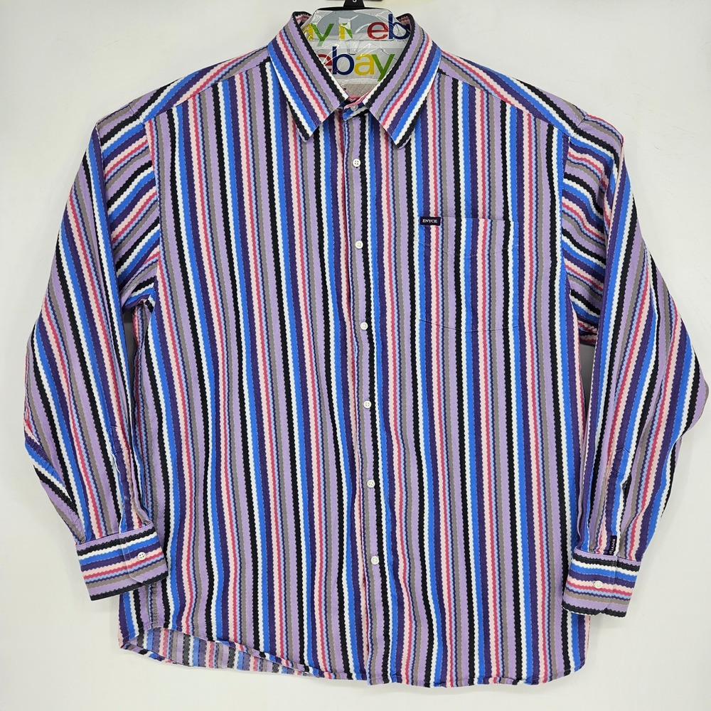 Enyce Shirt Mens Extra Large Button‎ Up Striped Long Sleeve Colorful Casual